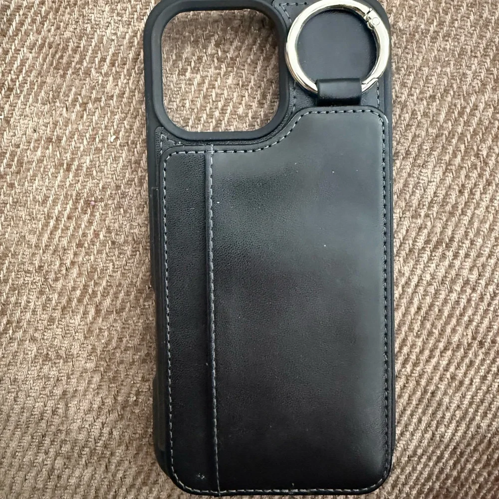 Black Leather iPhone 16 Pro Max Case with Ring Holder